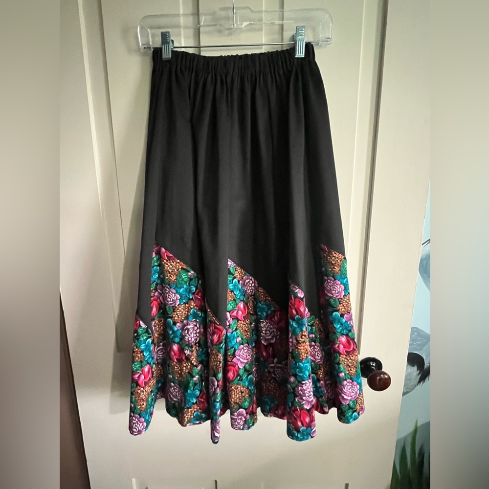Black Maxi Skirt with Colorful Floral Hem